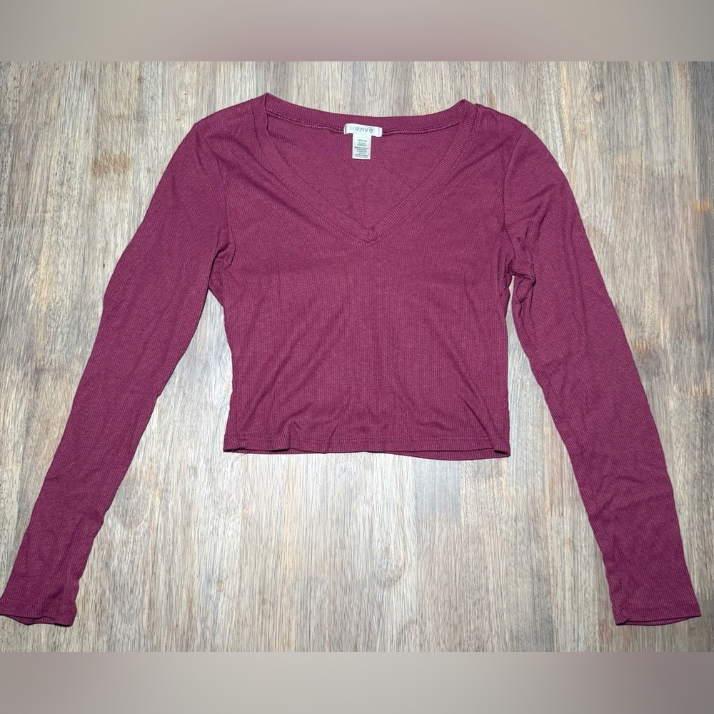Bozzolo Women's Long Sleeve V-Neck Crop Top - Pink